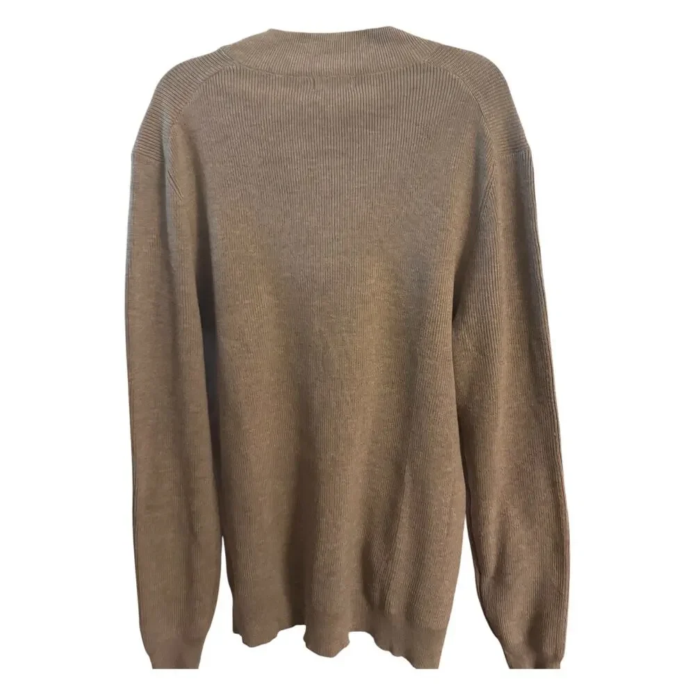COOFANDY Men’s L Light Brown Henley Knit Sweater 3 Button Pullover NWT